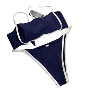 RELLECIGA NAVY BLUE WHITE TWO PIECE WOMEN BIKINI SIZE MEDIUM BRAND NEW WITH TAGS